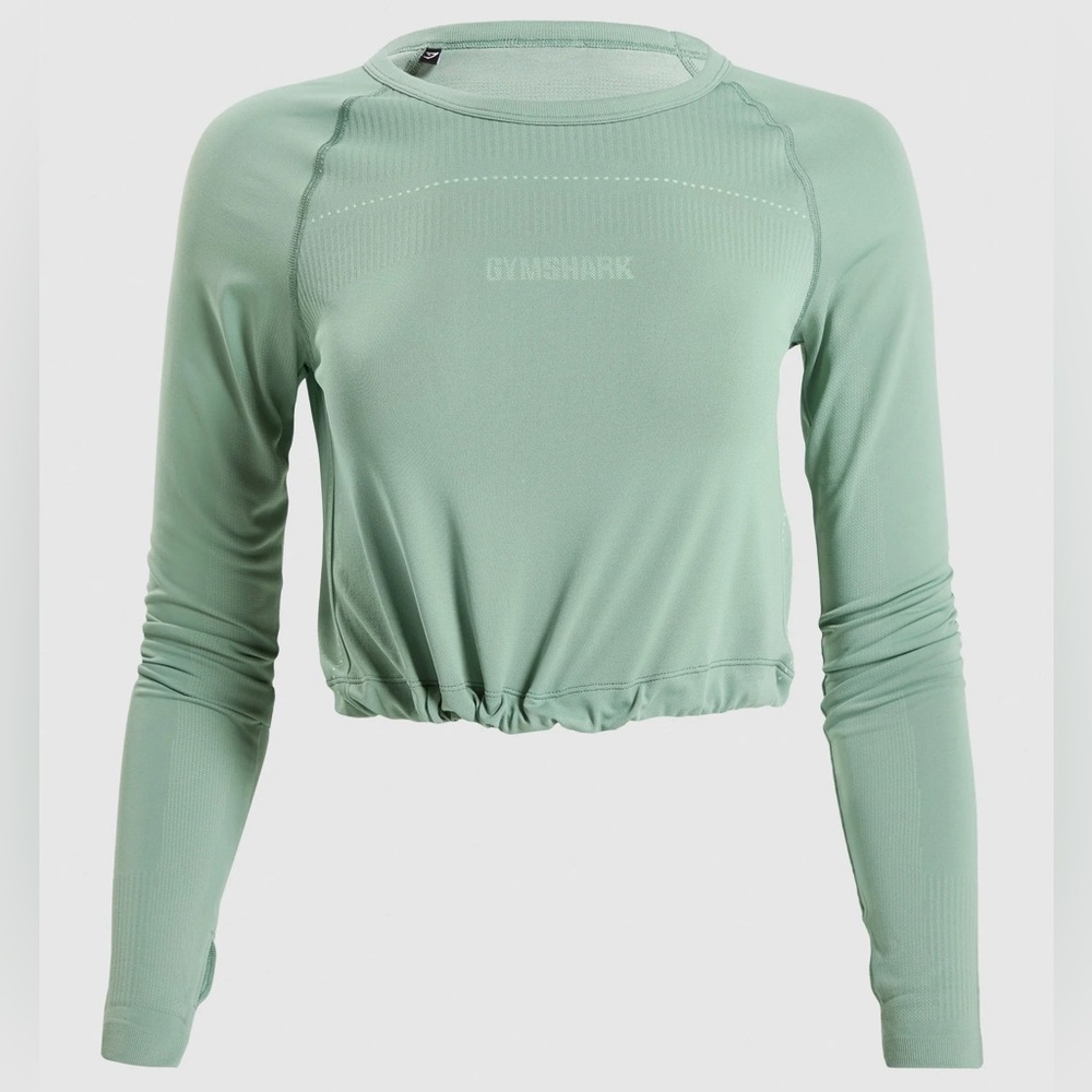 Gymshark Mint Green Long Sleeve Cropped Performance Top